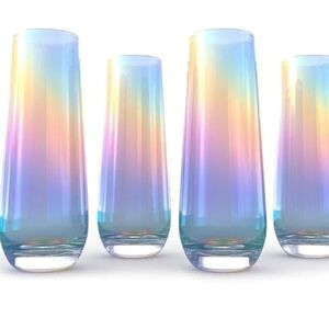 Wine Savant Iridescent Luster Pearl Radiance Champagne Flutes 4 Glasses 10 oz